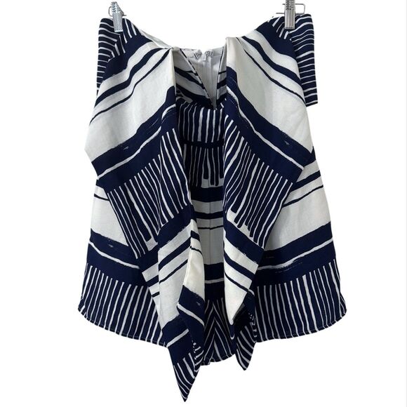 Lulus Delphi Blue White Striped Tie-Front Strapless Romper Medium ResortWear - Picture 1 of 6